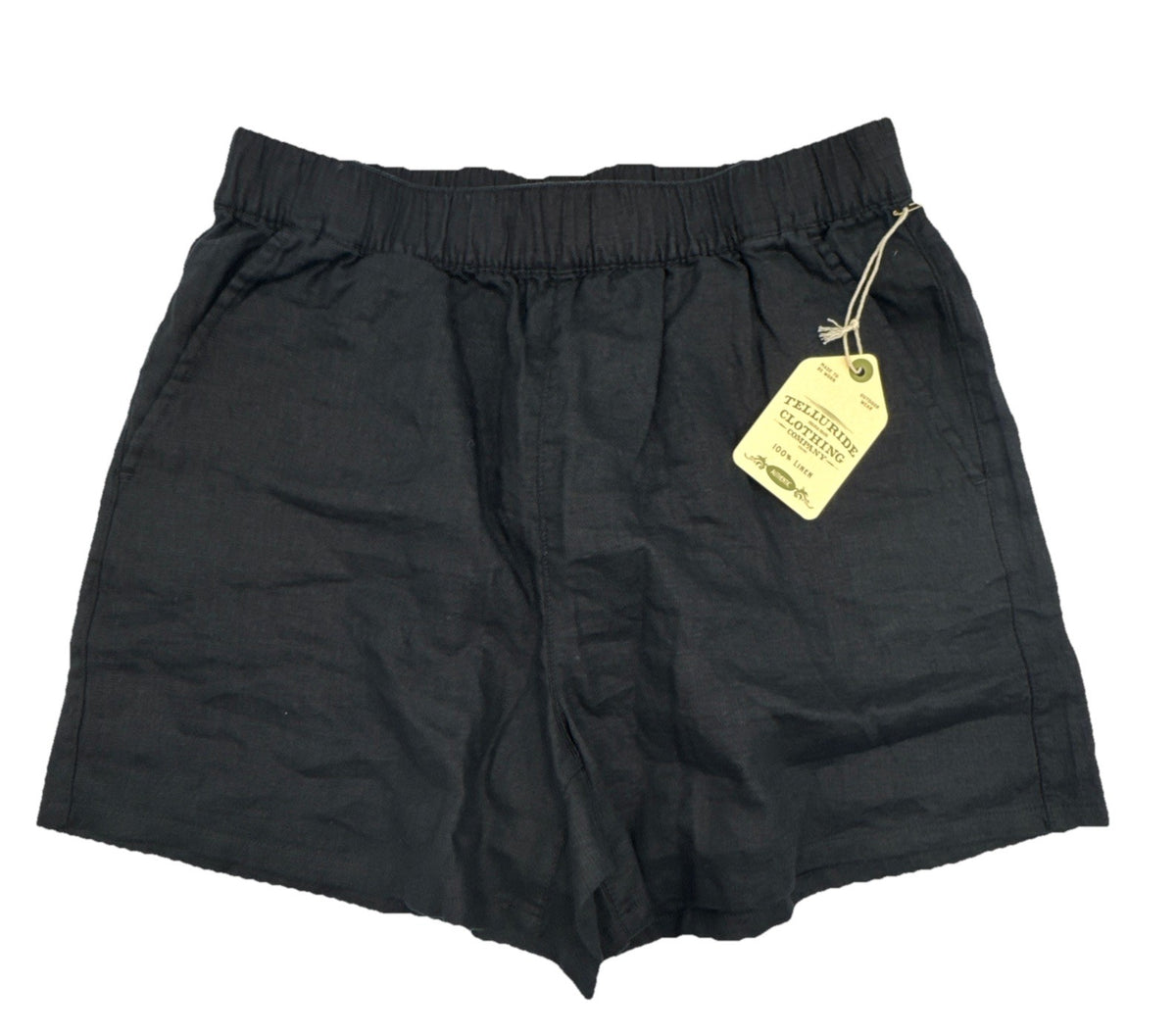 Telluride Clothing Company Women’s 100% Linen Pull-On Shorts-Black- Size: Medium