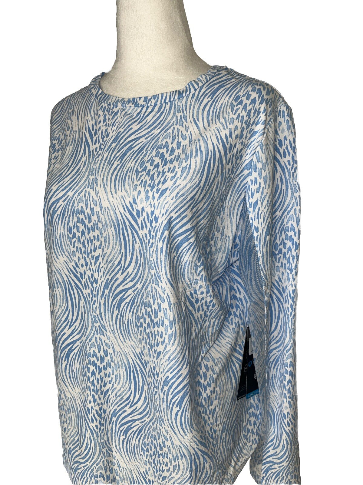 $100 Ibkul Women’s Long Sleeve Crew Neck Top-Alena Peri/White -XLarge-New