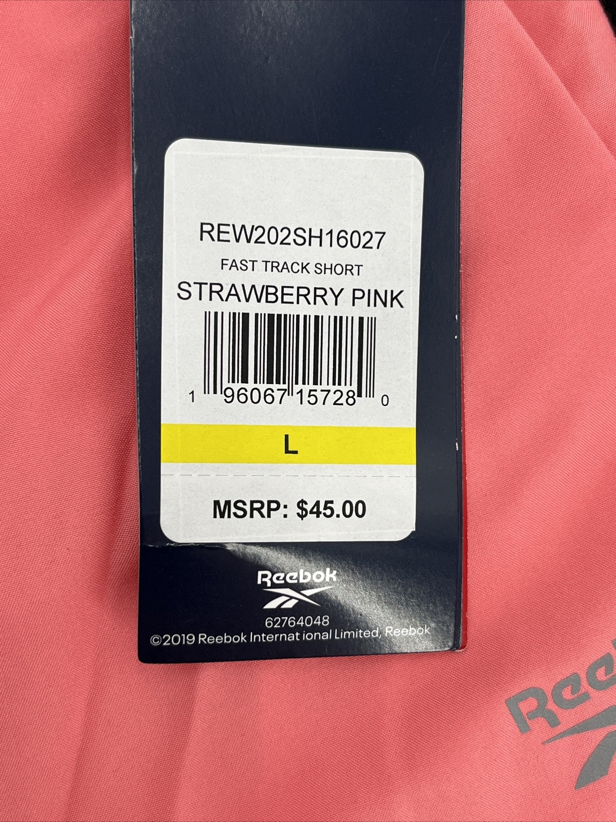 $45 Reebok Women's Track Running Shorts Relaxed Fit Mid-Rise-Strawberry-Large