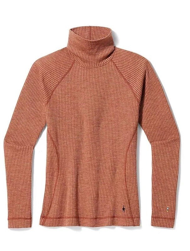 $120 Smartwool Women’s Merino Rib Turtleneck Shirt-Pecan Brown Heather-XSmall