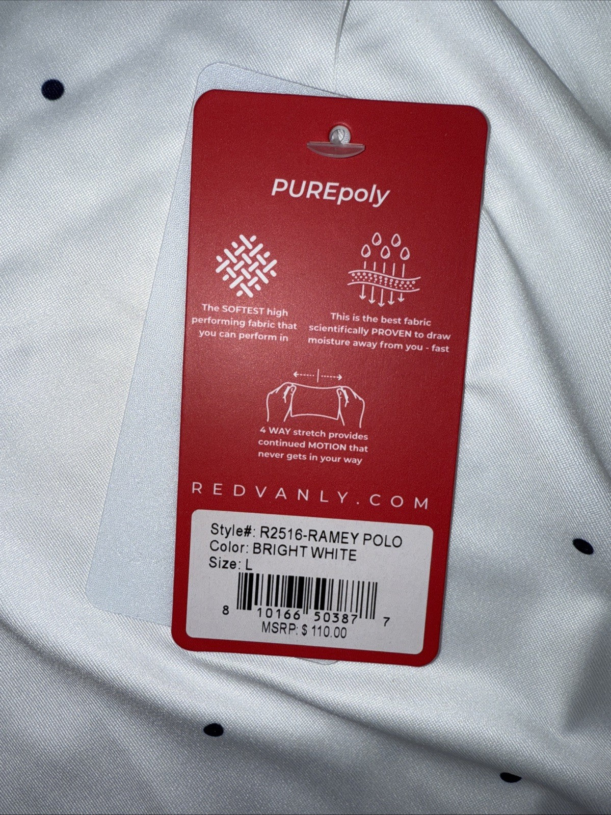 $110 Redvanly Men’s Ramey Golf Performance Polo Shirt-Bright White -Large -New