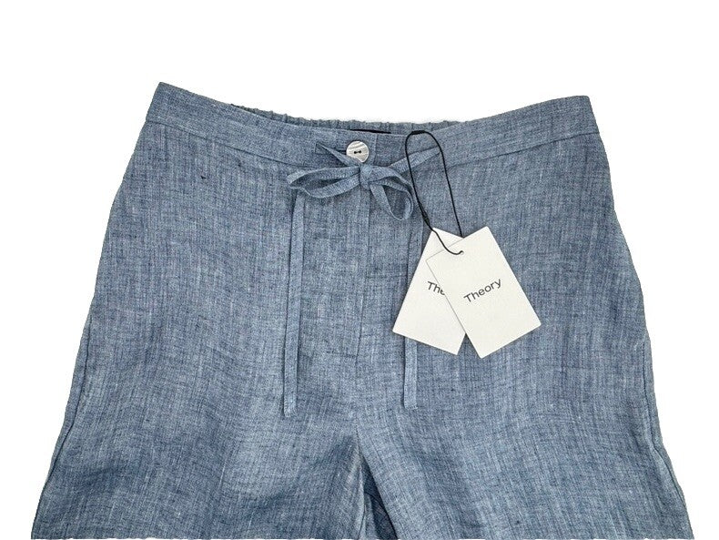 $275 Theory Women’s Wide Leg Cropped Chambray Drape Hemp Pants-Blue-Size: 8  New