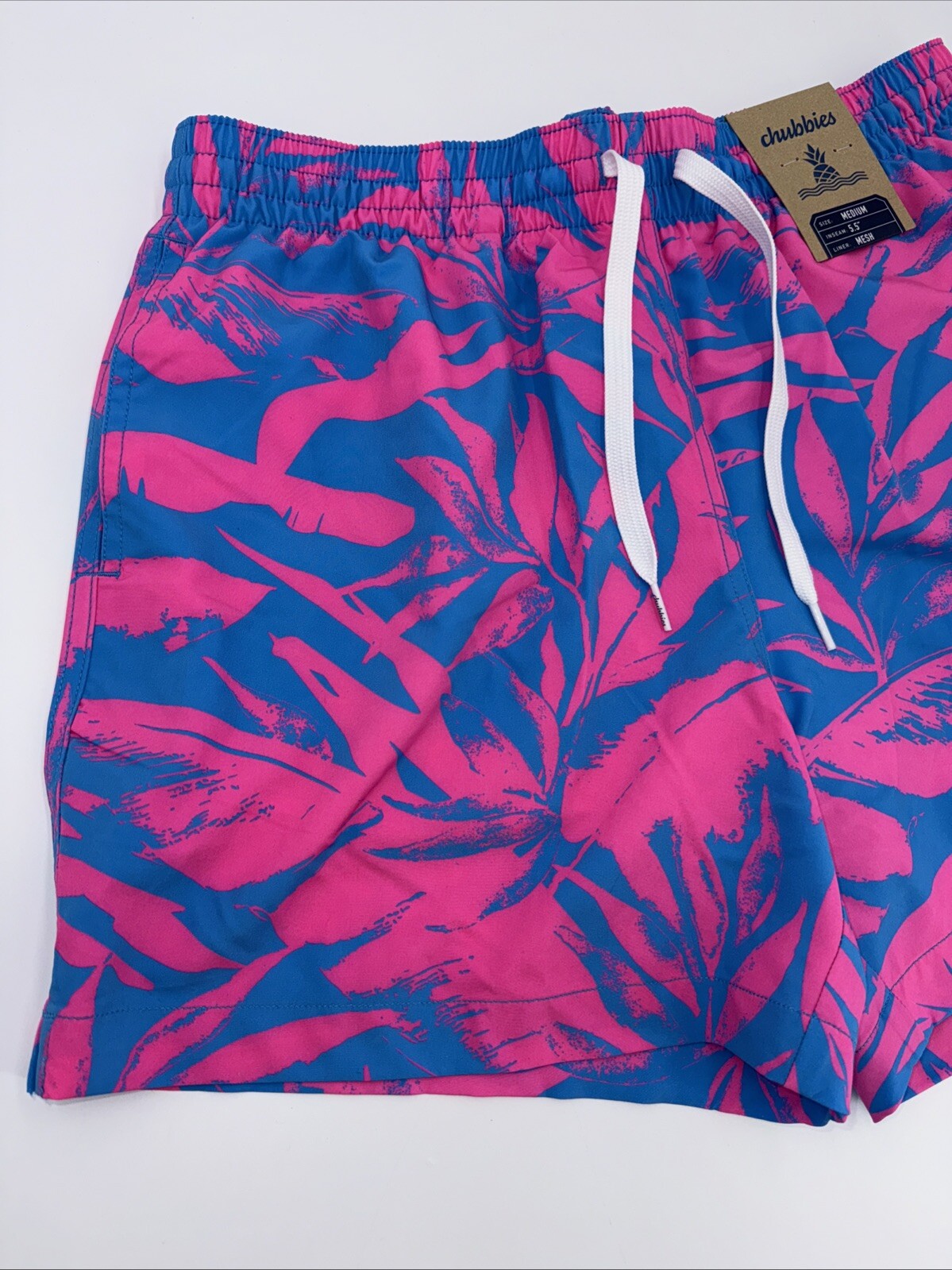 $70 Chubbies The Palm Springers 5.5" Inseam Swim Trunks-Pink/Blue- Large-New Tag
