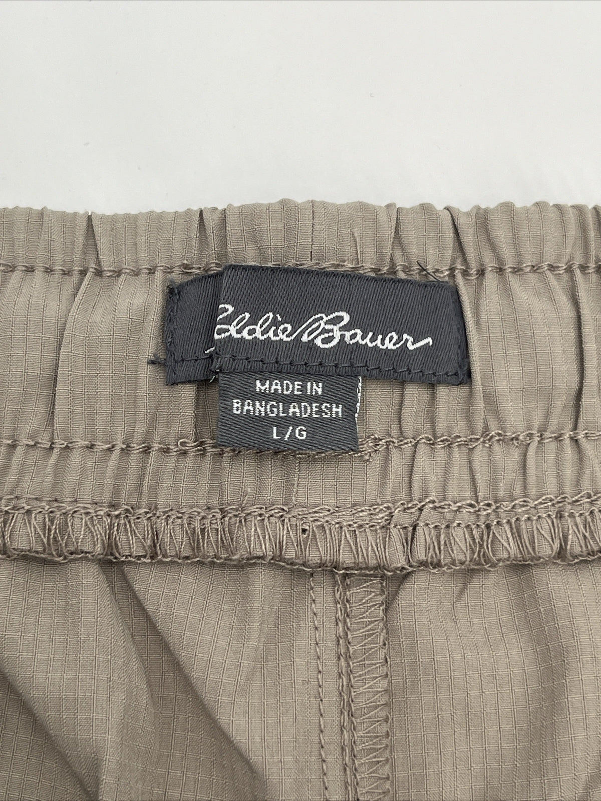 $60 Eddie Bauer Men's Inland 8” Woven Tech Drawstring Pull On Shorts-Taupe-Large