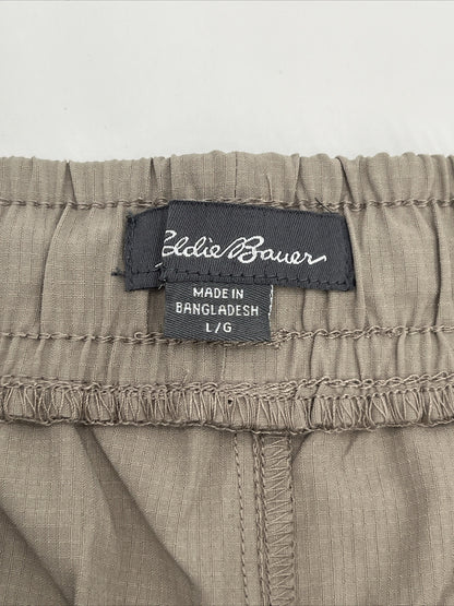 $60 Eddie Bauer Men's Inland 8” Woven Tech Drawstring Pull On Shorts-Taupe-Large