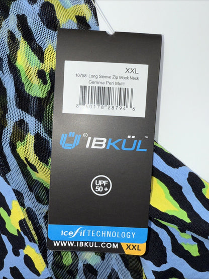 $100 Ibkul Women’s Long Sleeve Zip Mock Neck Top-Gemma Peri Multi -2XLarge -New