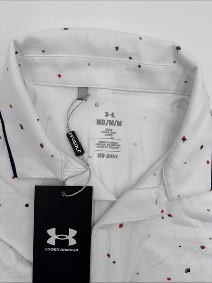 $75 Under Armour Men's ISO Chill Diamond Scatter Polo - White - Medium- New
