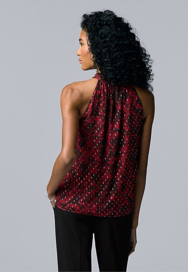 $48 Simply Vera Wang Women’s-Ruffle Trim Halter Top- Red Floral- Small-New Tag