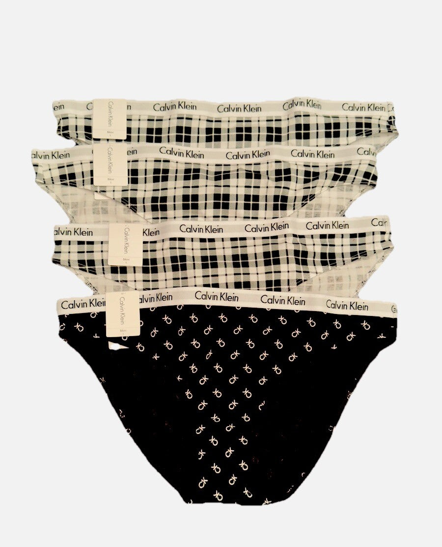 4 Pair Calvin Klein Women’sCarousel Bikini Panty D1618- 1 Black/3 White- Medium