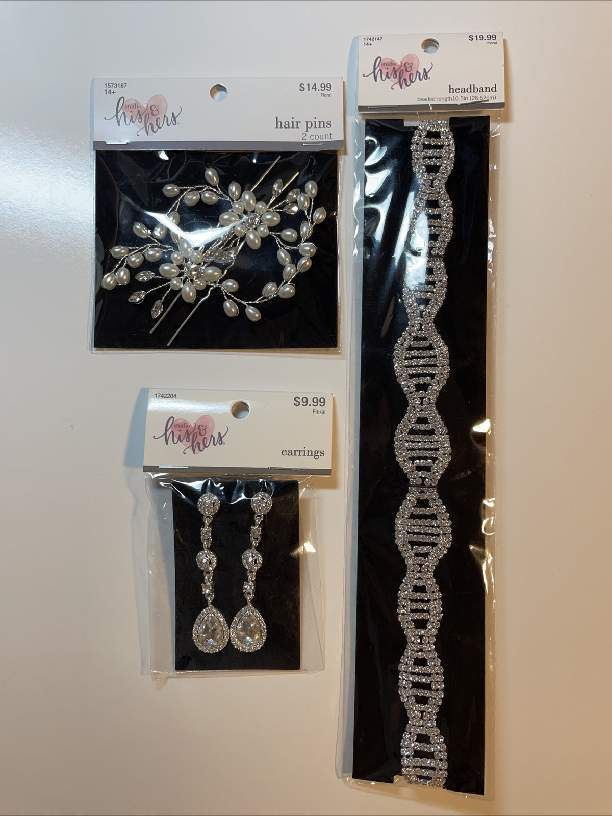 Combo Lot 3 PCs Studio His & Hers WEDDING: EARRING SET - HAIR COMB - Head Band