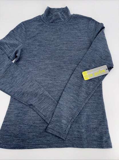 $95 Wicked Wool Women’s Merino Long Sleeve Mock Neck Pullover Top- Blue- Small