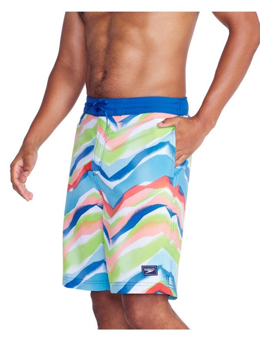 $62 Speedo Men’s Bondi 9""  Comfort Stretch Lined Boardshorts-Multi-Medium-New