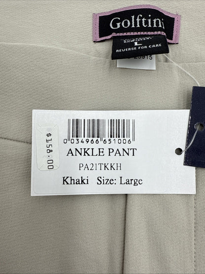 $158 Golftini Ankle Pant Side Stripes Golf Pants- Khaki/White-Large-New Tags