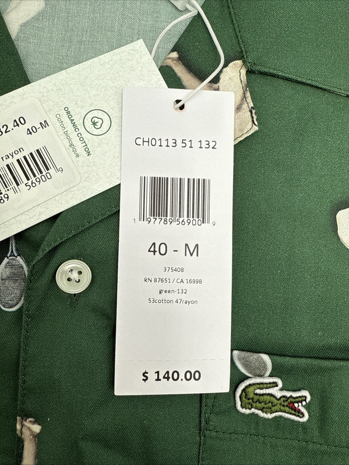 $140 Lacoste Men's S/Sleeve Rene Retro Graphic Print Camp Shirt-Green-Medium