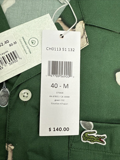 $140 Lacoste Men's S/Sleeve Rene Retro Graphic Print Camp Shirt-Green-Medium