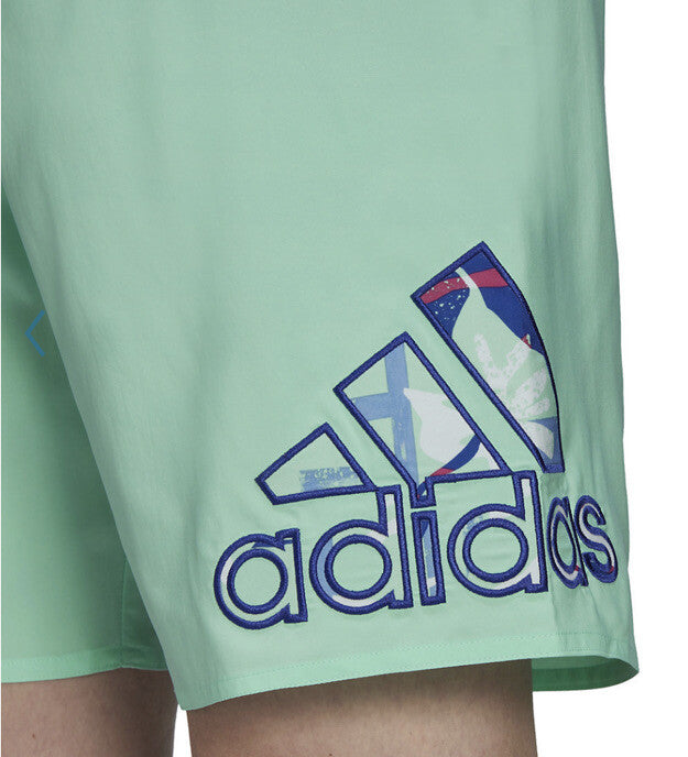 Adidas Swim Trunks Mens Floral Logo 9" Inseam Lined - Pulse Mint- Small- New