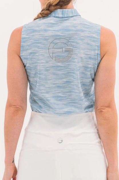 Foray Golf Women's Sleeveless Polo - Blue Melange- Large - MSRP $100