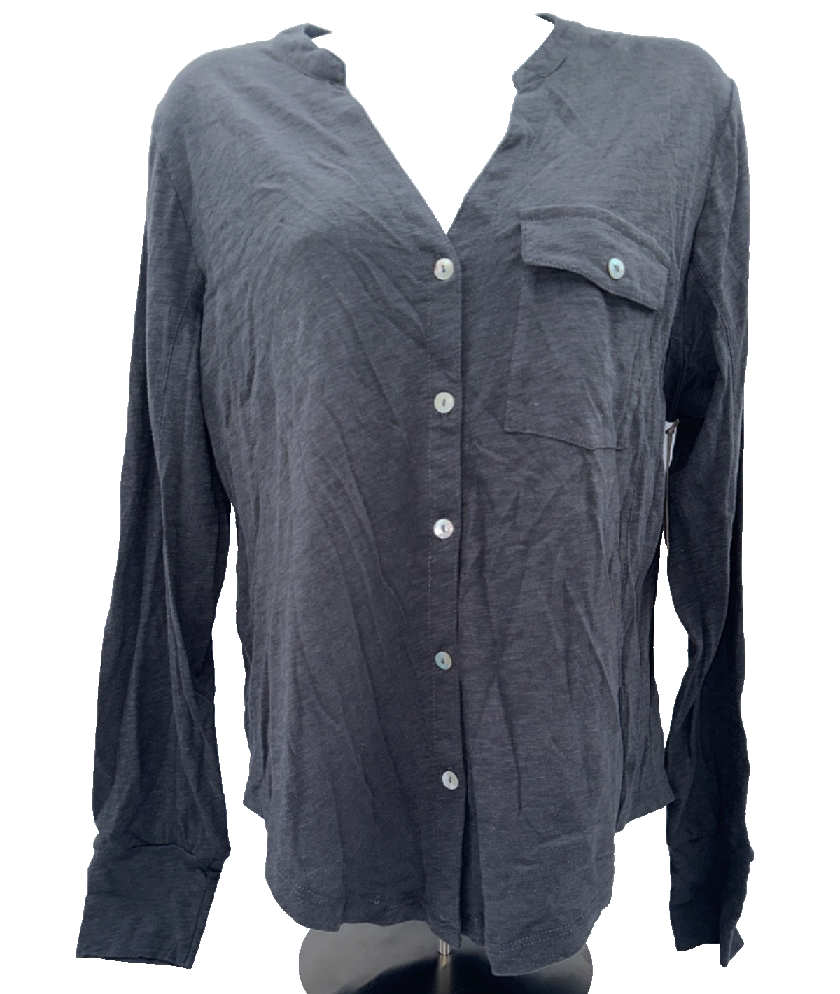 $74 Three Dot Women's Hailey Utility Long Sleeve Button Shirt - Black - Medium