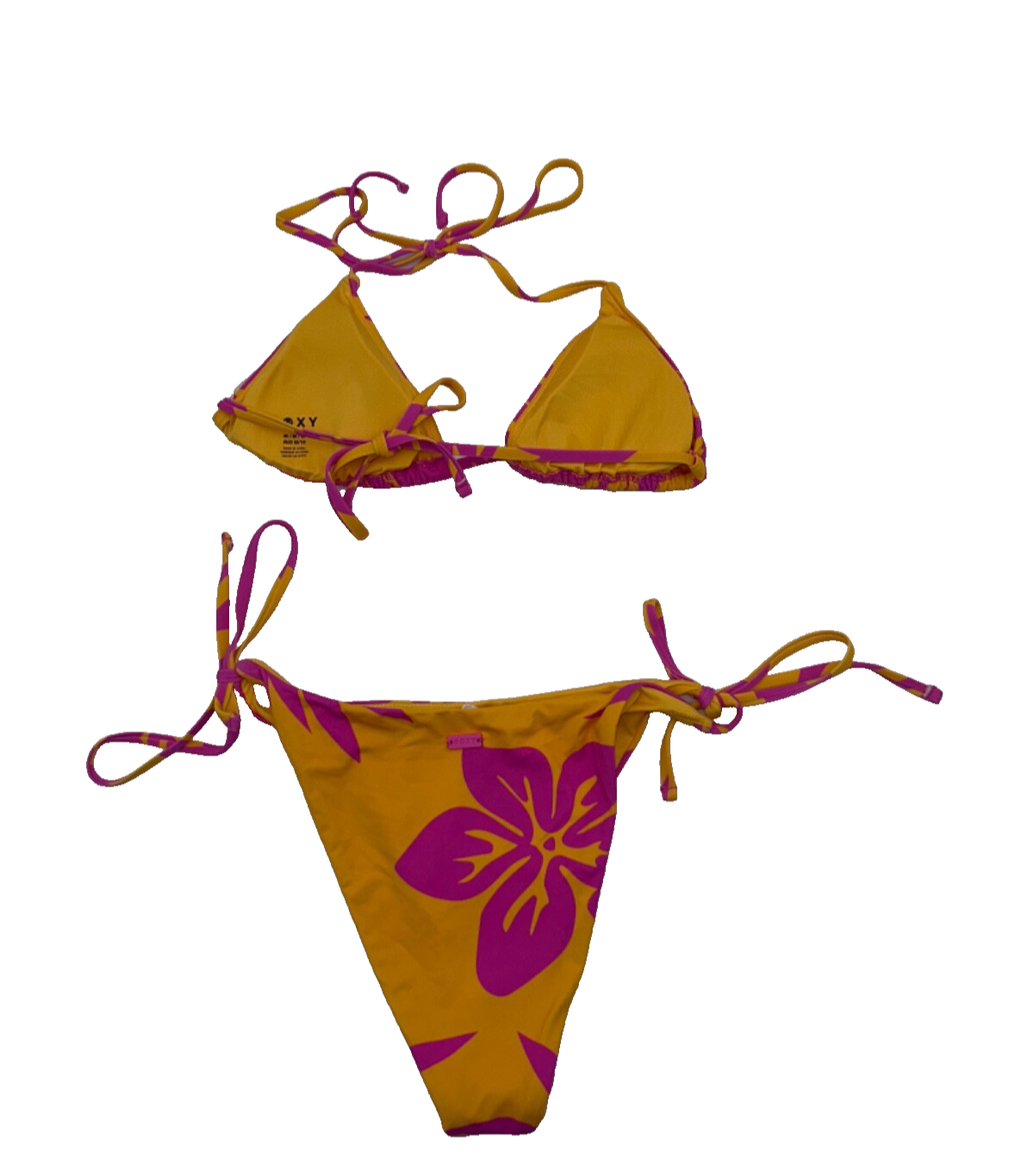 $86 Roxy Women's Tiki Triangle Top & Side Tie Bottoms Bikini Set - Pink-Medium