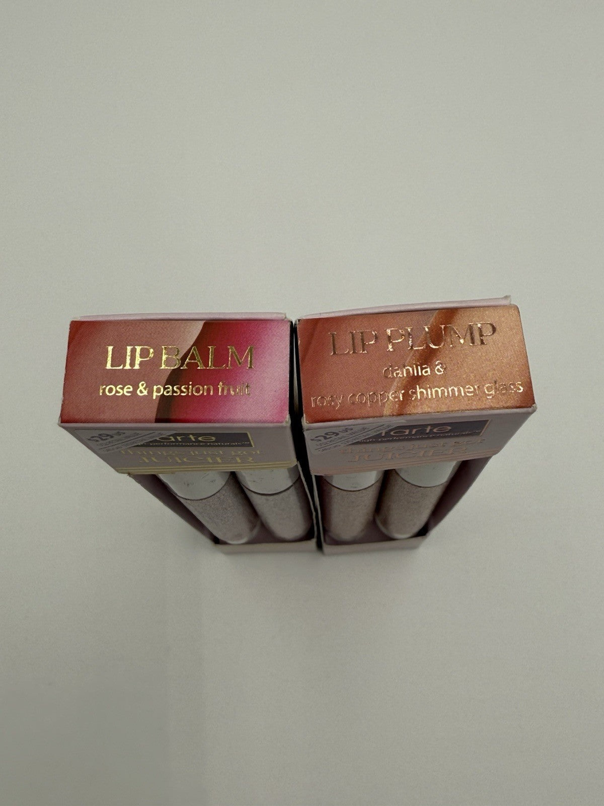 Combo Lot (2) Tarte Maracuja Juicy Lip Balm Duo Rose/Passion Fruit+Copper/Glass