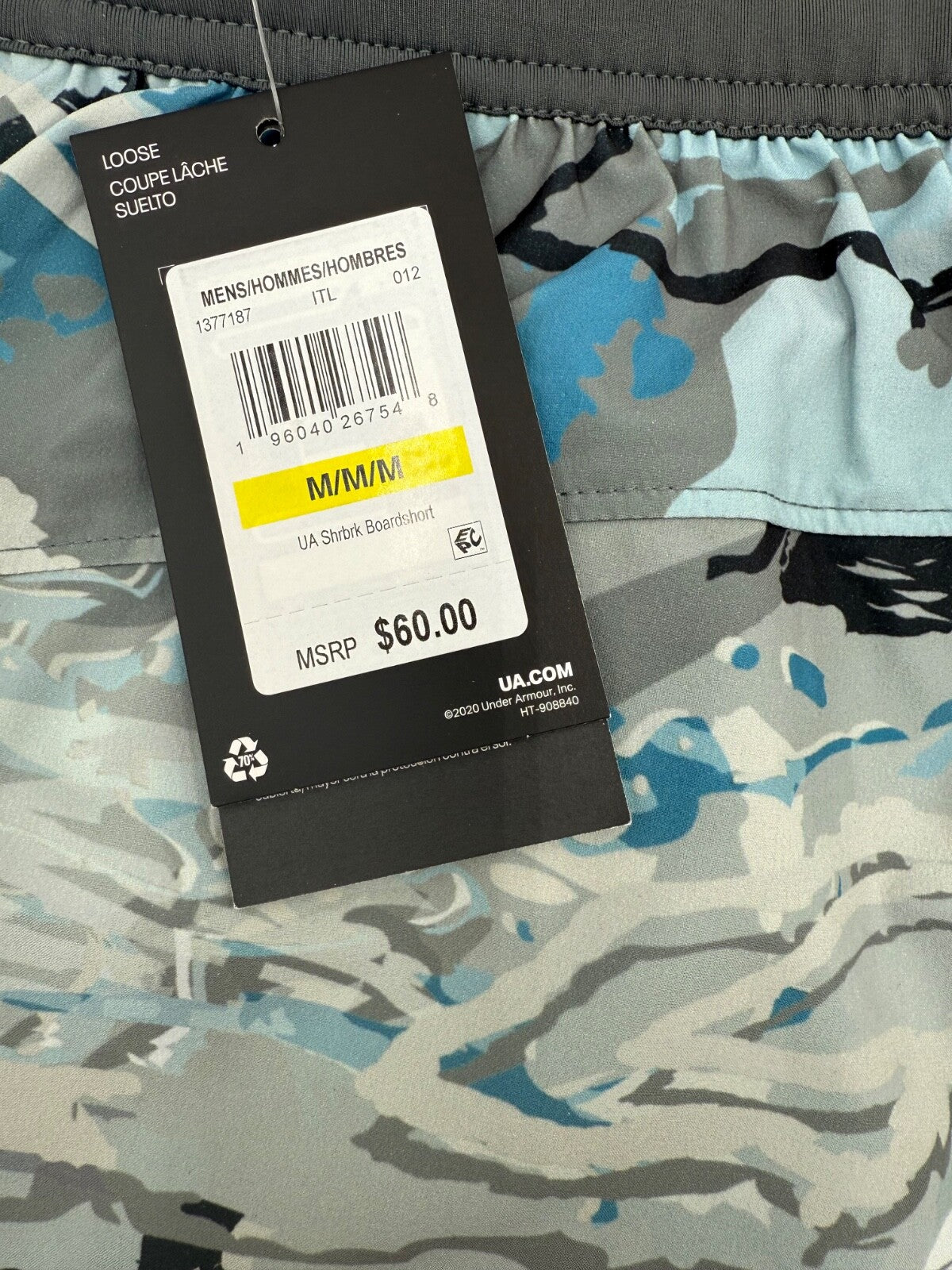 $60 Under Armour Men’s-Shorebreak Boardshort- Blue/Grey Camo- Medium-New Tag