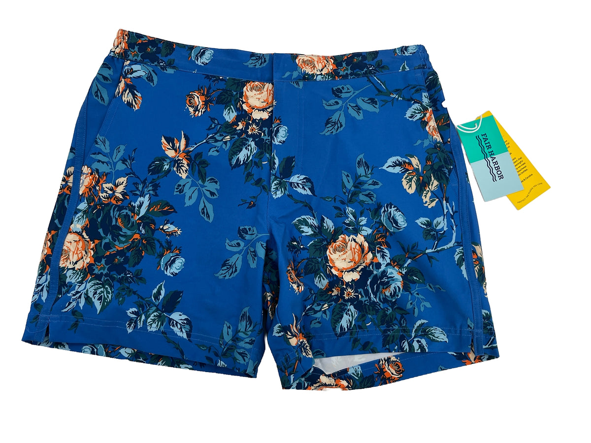 $68 Fair Harbor Men’s The Sextant Casual Swim Trunks-Blue Rose -36W-New
