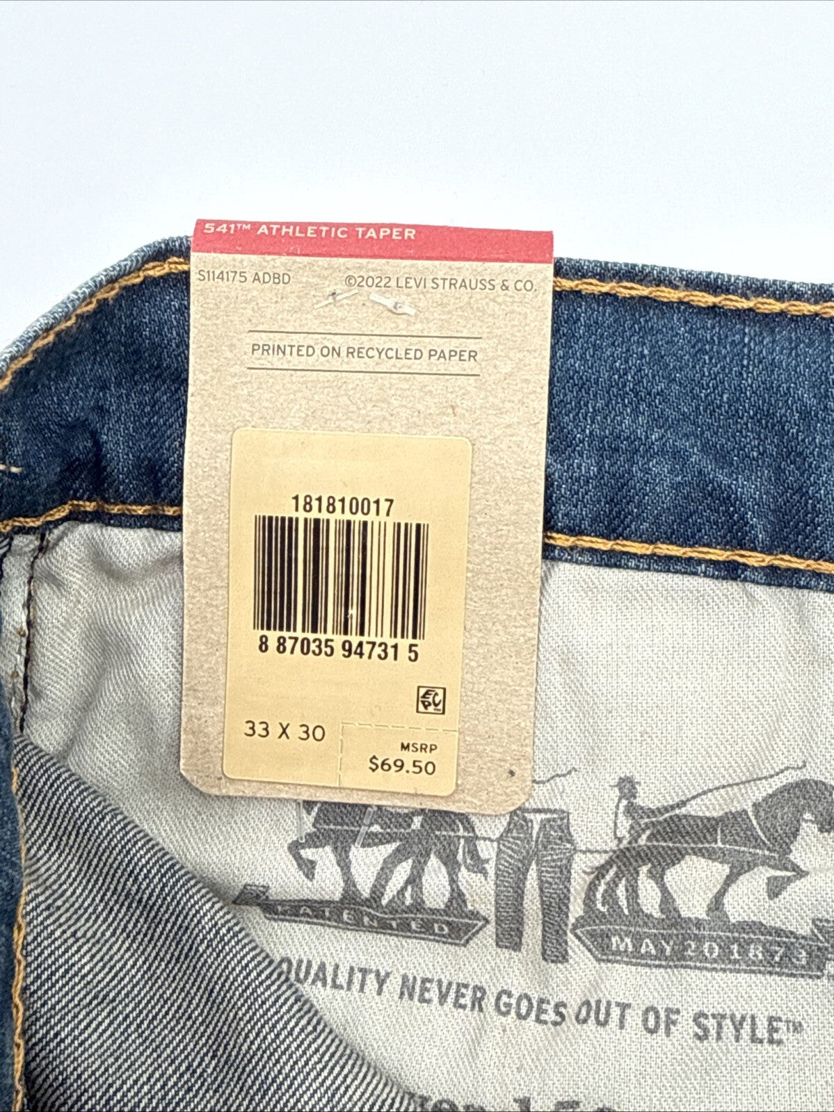 $70 Levi's Men’s 541 Athletic Taper Stretch Jeans-Midnight Rigid-33W x 30L-NEW
