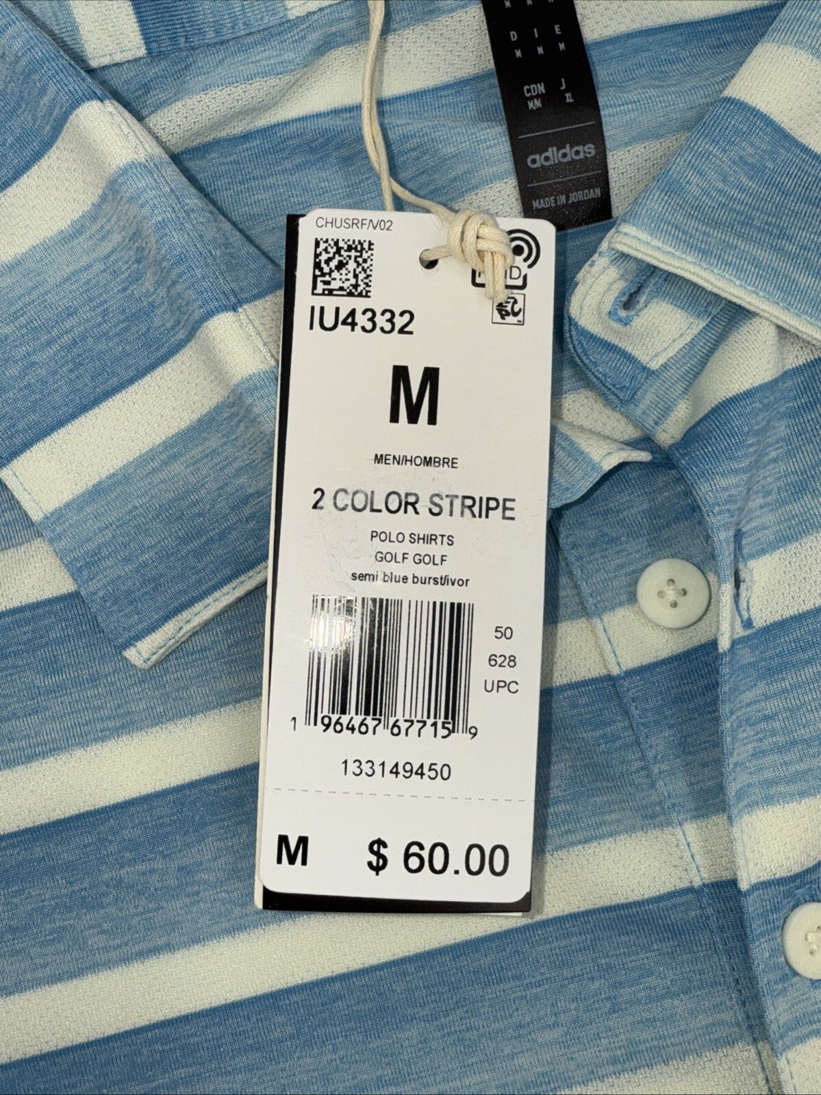 $70 Adidas 2024 Men’s  2-Color Stripe Golf Polo Shirt - Blue/White- Medium- NEW