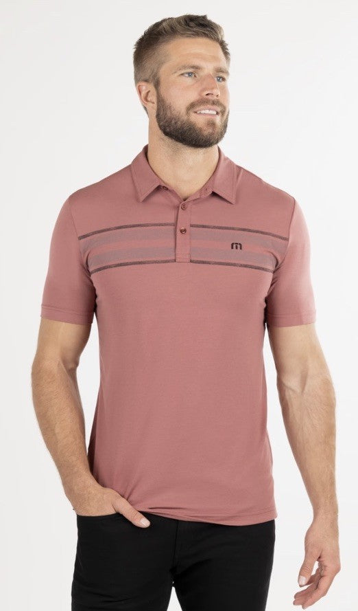 $98 Travis Mathew Men’s Red River Golf Polo Shirt- Roan Rouge-Small - New Tags