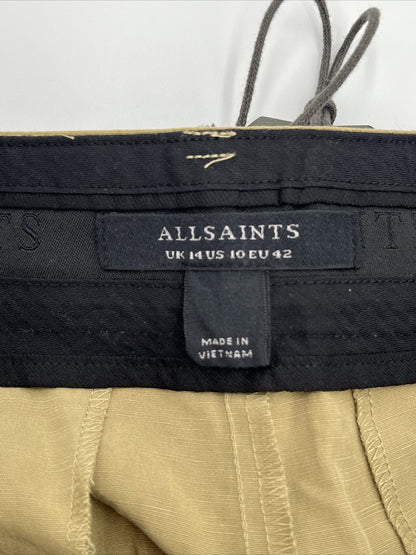 $148 AllSaints Women’s Linen-Blend Deri Lyn Pleated-light Khaki-Size: 14-New Tag