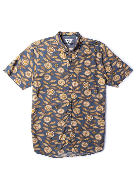 $70 Vissla Men’s Woven Medallions Eco Button Down Shirt - Blue/Gold - Small-New