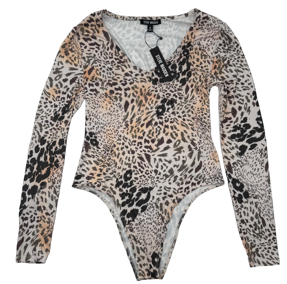 $49 Steve Madden Women’s-Long Sleeve Bodysuit-Leopard Print-Small-New Tag