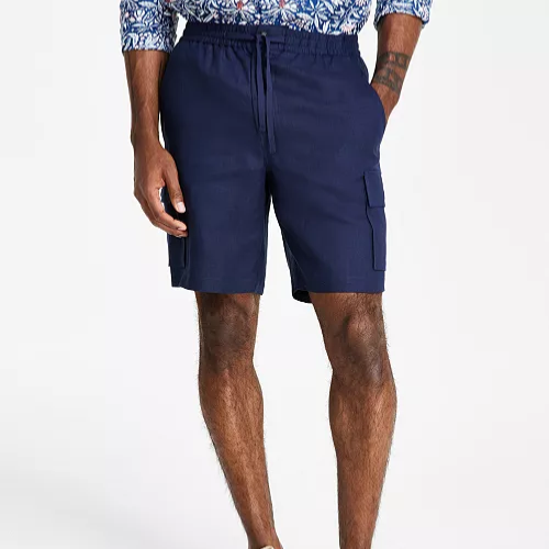 $55 Club Room Men’s Linen Cargo Shorts 9” -Navy Blue- Medium- New With Tags