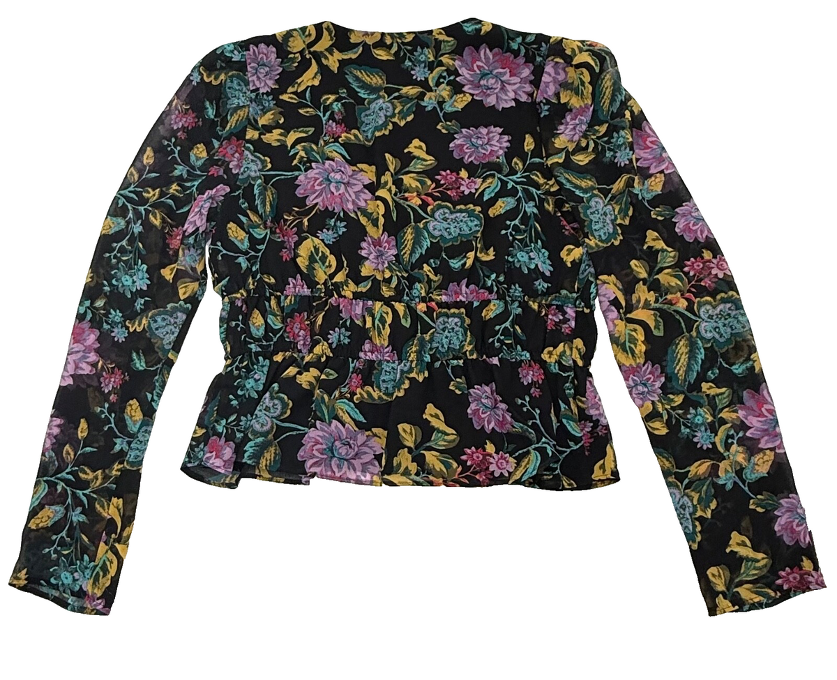 $95 WAYF Women’s-Open Style Shirt-Black Folk Floral- Medium- New Tag