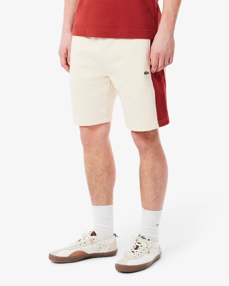 $85 Lacoste Men's Cotton Fleece Colorblock Shorts - White/Brown - Large - New