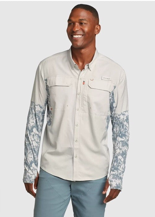 $90 Eddie Bauer Men’s Twin Hybrid Shirt Long Sleeve Button Down-Grey-Small-New