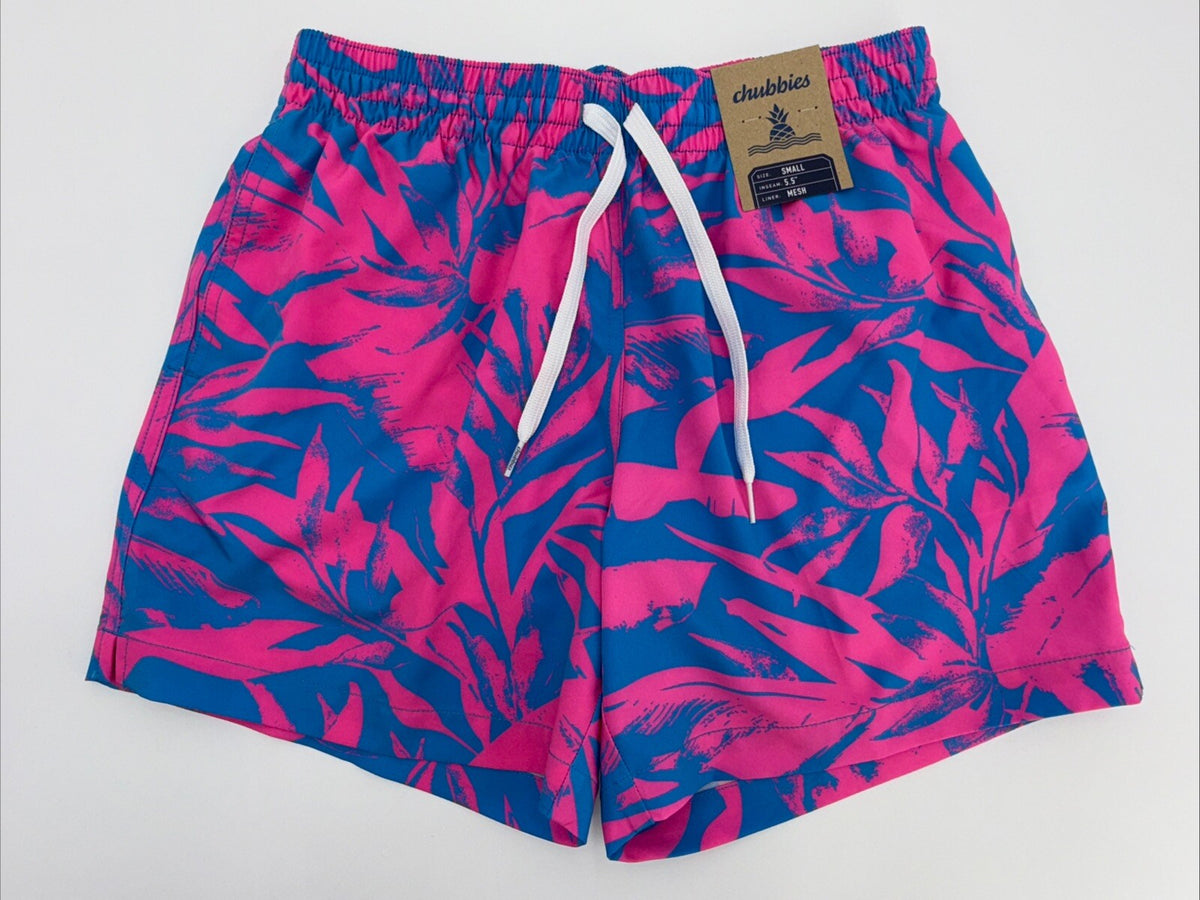 $70 Chubbies The Palm Springers 5.5" Inseam Swim Trunks-Pink/Blue-Small-New Tag