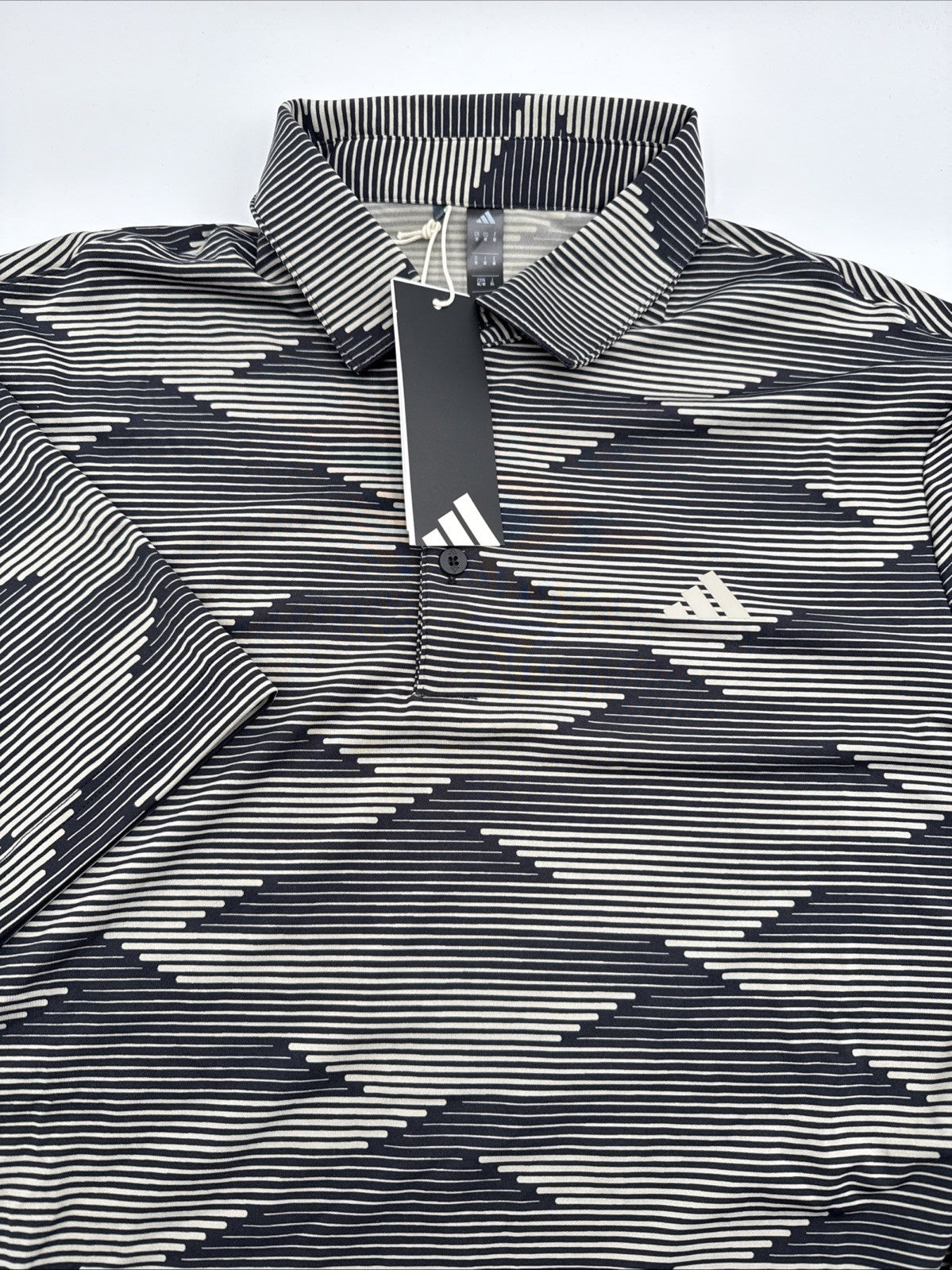 $70 Adidas Men’s Speed Stripped Polo Shirt Performance Golf- Putty -Medium-New