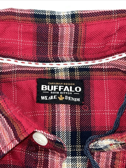 $79 Buffalo David Bitton Men’s Satwil Plaid Long Sleeve Shirt- Cranberry-Small