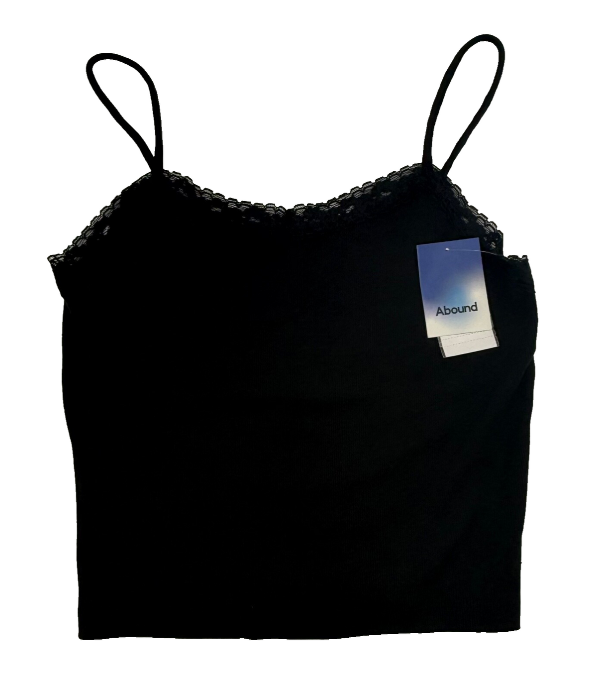 Abound Women’s-Cropped Cami Lace Trim Top -Black- Small-New Tag