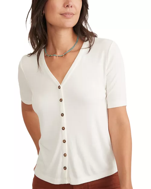 $58 Marine Layer Women's Lexi Ribbed V Neck Top - Antique White - XSmall - New