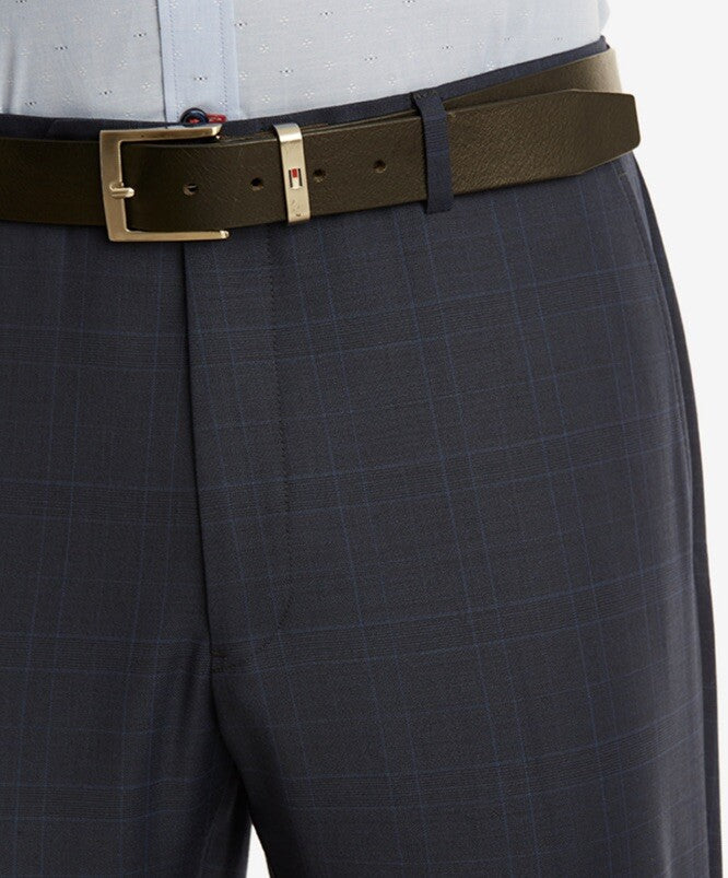 Tommy Hilfiger Men's 32W 32L Modern Fit THflex Wool Plaid Pants-Blue -Tyler-$190