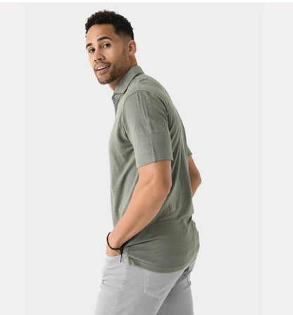 $180 Peter Millar Men’s Crown Crafted Greystone Linen S/S Polo- Khaki- XLarge
