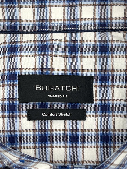 Bugatchi Uomo Men’s Plaid Dress Shirt Long Sleeve -Blue White-Medium- New $149
