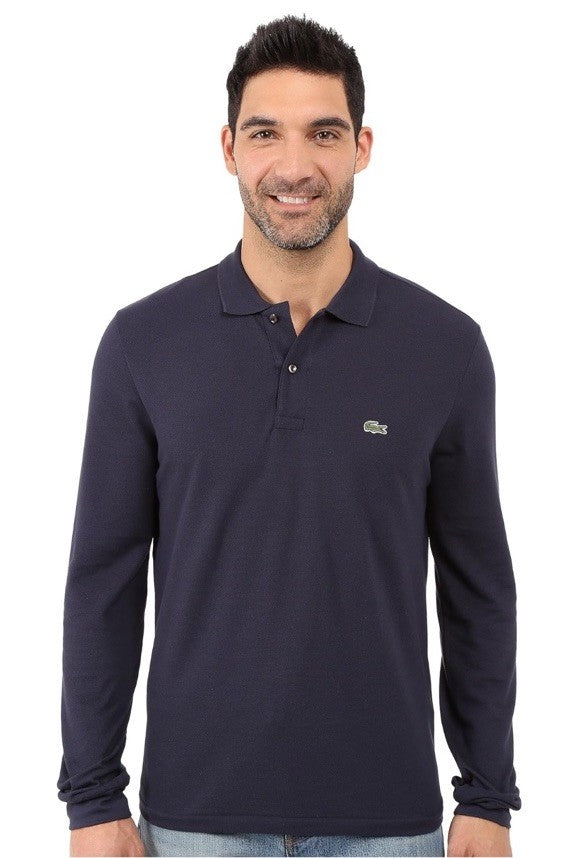 $140 Lacoste Men’s Long Sleeve Classic Pique Polo Shirt-Navy Blue-Large-New Tag