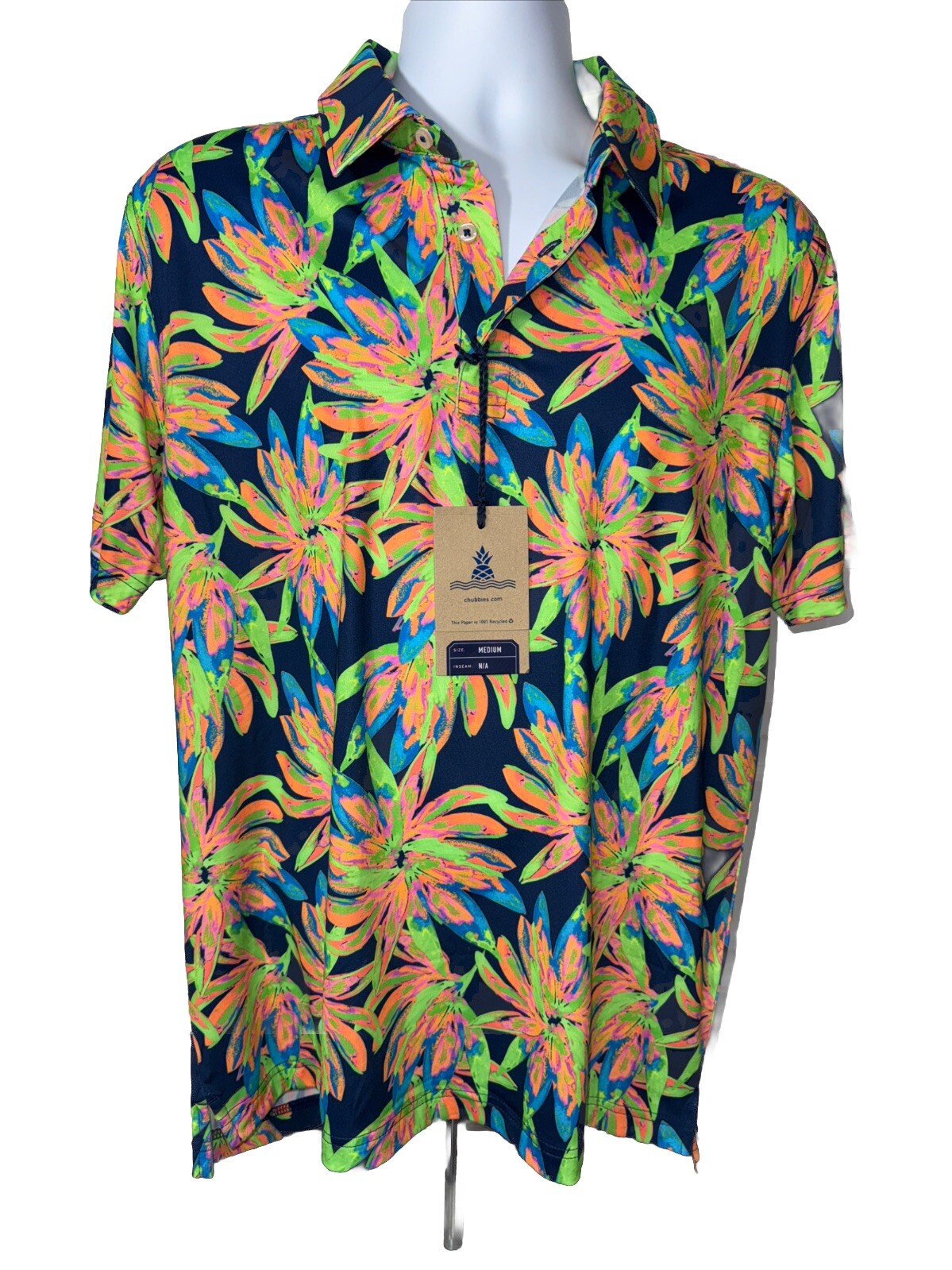 Chubbies Men's The Ocean Flower Performance Polo Shirt-Orange Multi-Medium-New