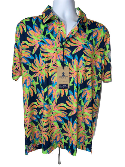 Chubbies Men's The Ocean Flower Performance Polo Shirt-Orange Multi-Medium-New