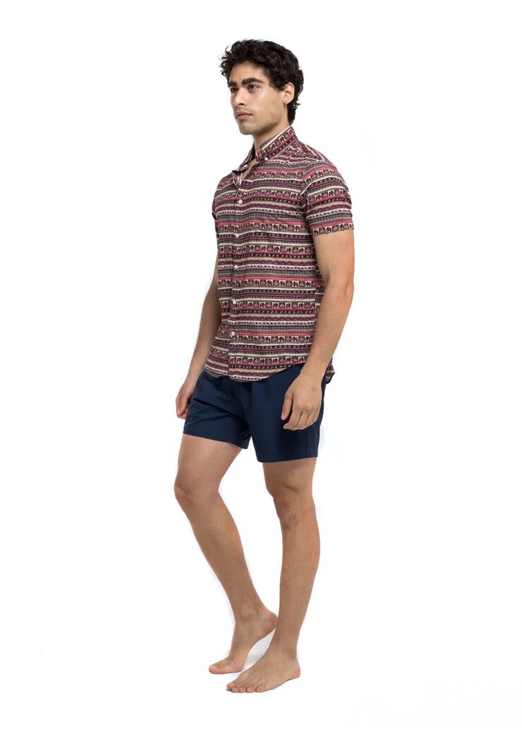 $65 Bermies Men’s- Boho Elephants Rayon Stretch Shirt- Multicolor-Small- New Ta