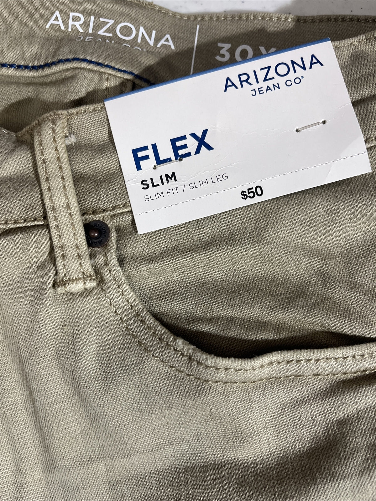 ARIZONA JEAN CO. Men’s Advance Flex SLIM FIT Jeans-beige Khaki- 30W 30L- New $50