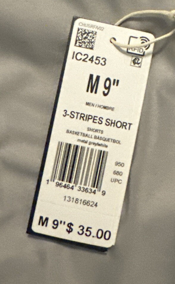 Adidas Men’s 3 Stripes 9” Basketball Shorts - Gray - Medium  NWT